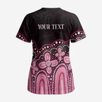 Australia Indigenous Personalized Scrub Top Aboriginal Pink Ribbon Art - Aussie Hoodie