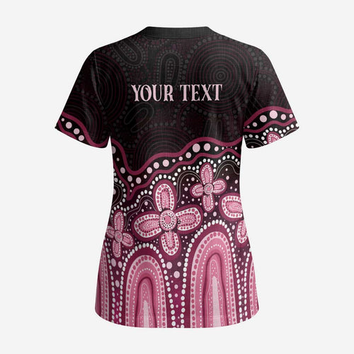 Australia Indigenous Personalized Scrub Top Aboriginal Pink Ribbon Art - Aussie Hoodie