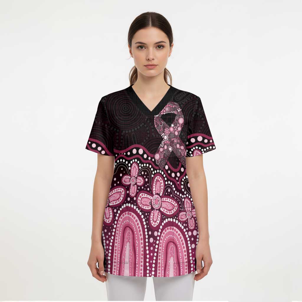 Australia Indigenous Personalized Scrub Top Aboriginal Pink Ribbon Art - Aussie Hoodie