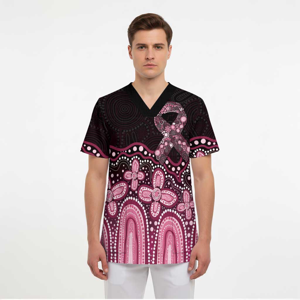Australia Indigenous Personalized Scrub Top Aboriginal Pink Ribbon Art - Aussie Hoodie