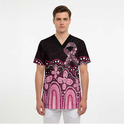 Australia Indigenous Personalized Scrub Top Aboriginal Pink Ribbon Art - Aussie Hoodie