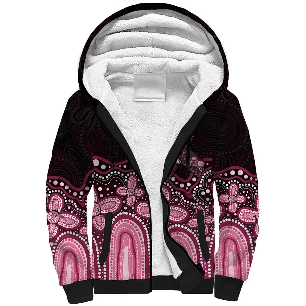 Australia Indigenous Personalized Sherpa Hoodie Aboriginal Pink Ribbon Art