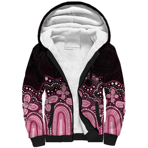 Australia Indigenous Personalized Sherpa Hoodie Aboriginal Pink Ribbon Art