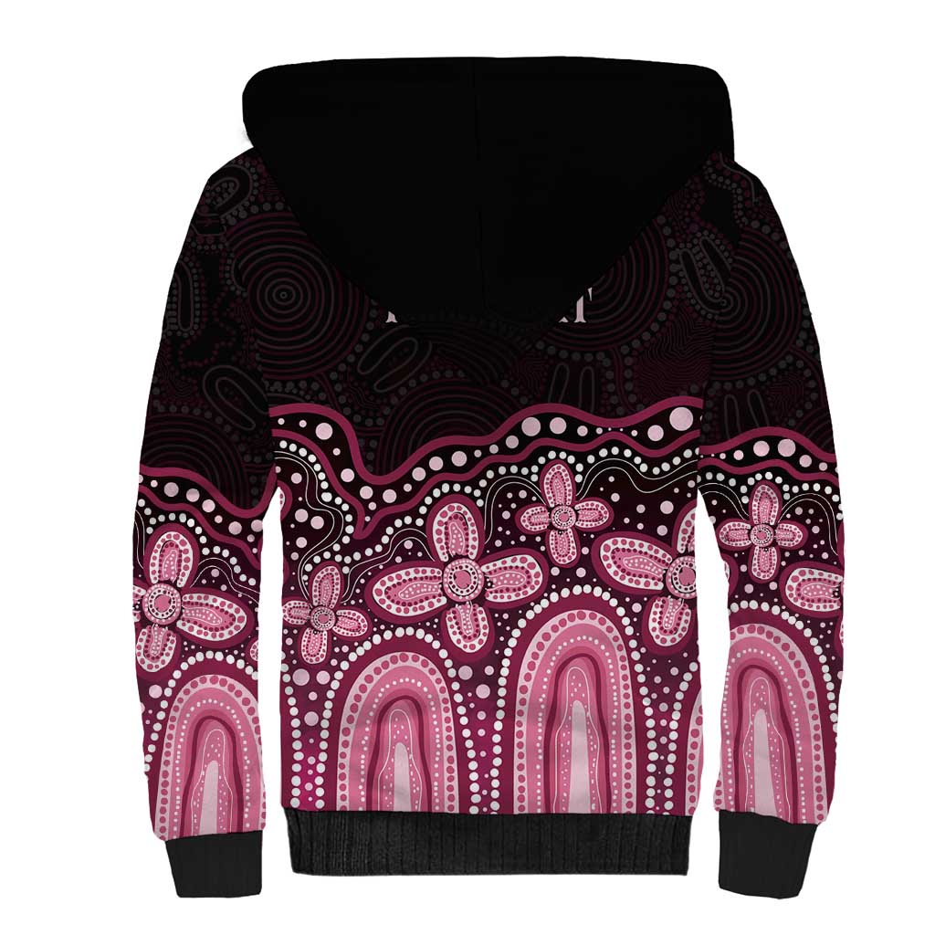 Australia Indigenous Personalized Sherpa Hoodie Aboriginal Pink Ribbon Art