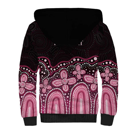 Australia Indigenous Personalized Sherpa Hoodie Aboriginal Pink Ribbon Art