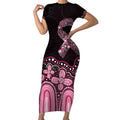 Australia Indigenous Personalized Short Sleeve Bodycon Dress Aboriginal Pink Ribbon Art