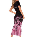 Australia Indigenous Personalized Short Sleeve Bodycon Dress Aboriginal Pink Ribbon Art