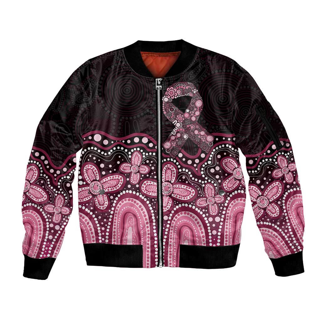 Australia Indigenous Personalized Sleeve Zip Bomber Jacket Aboriginal Pink Ribbon Art