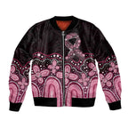 Australia Indigenous Personalized Sleeve Zip Bomber Jacket Aboriginal Pink Ribbon Art