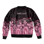 Australia Indigenous Personalized Sleeve Zip Bomber Jacket Aboriginal Pink Ribbon Art