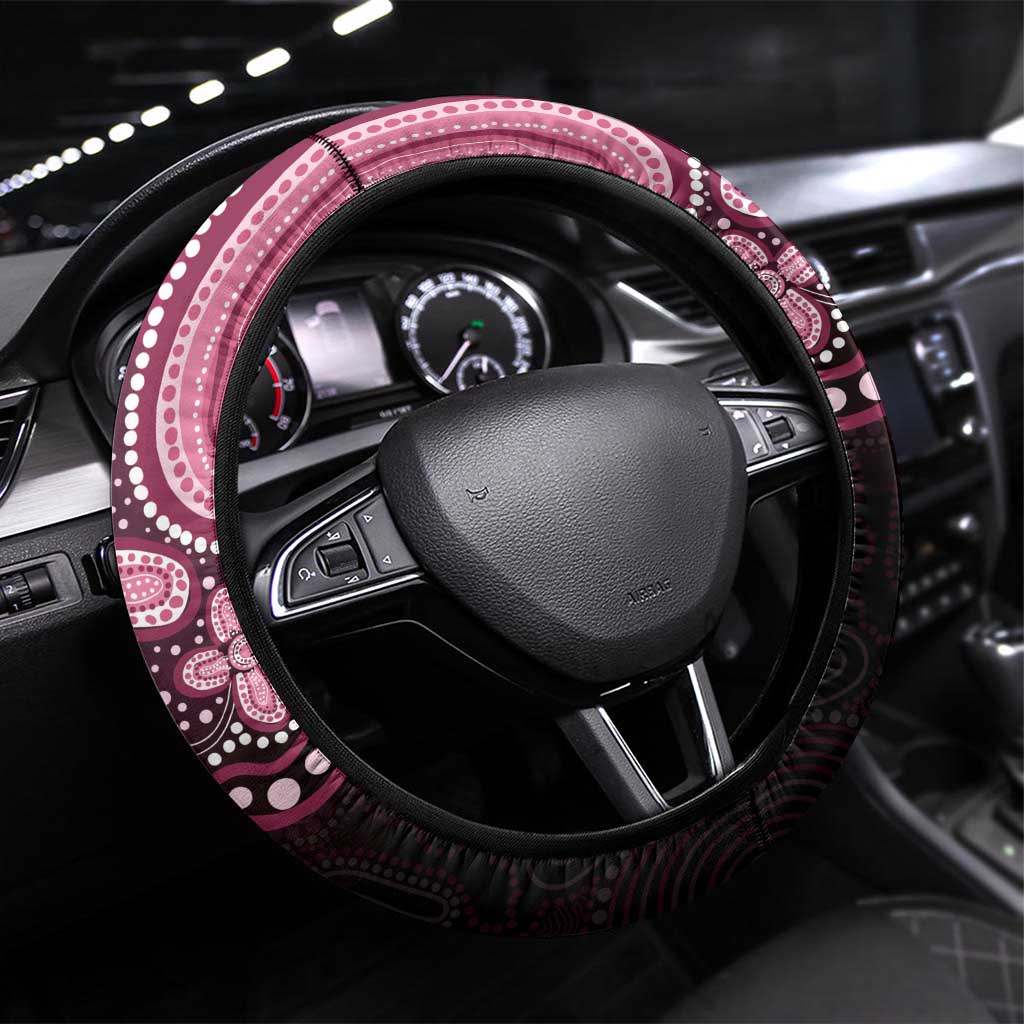 Australia Indigenous Steering Wheel Cover Aboriginal Pink Ribbon Art