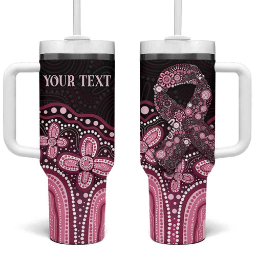 Australia Indigenous Personalized Tumbler With Handle Aboriginal Pink Ribbon Art