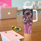 Australia Indigenous Personalized Tumbler With Handle Aboriginal Pink Ribbon Art
