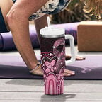 Australia Indigenous Personalized Tumbler With Handle Aboriginal Pink Ribbon Art