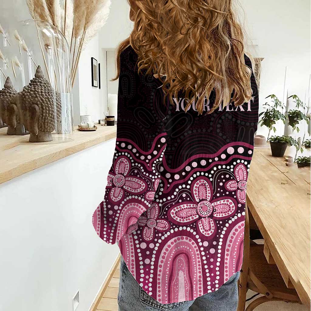Australia Indigenous Personalized Women Casual Shirt Aboriginal Pink Ribbon Art