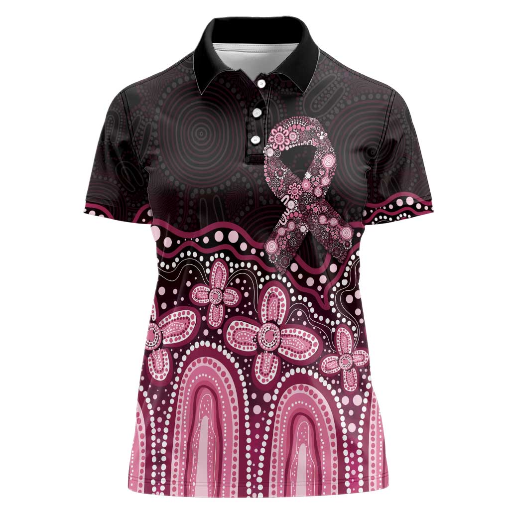 Australia Indigenous Personalized Women Polo Shirt Aboriginal Pink Ribbon Art