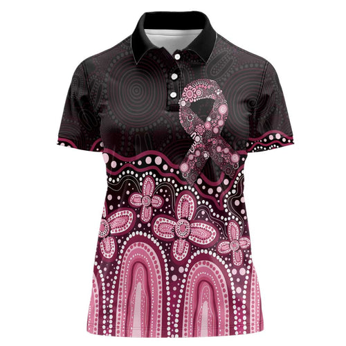 Australia Indigenous Personalized Women Polo Shirt Aboriginal Pink Ribbon Art