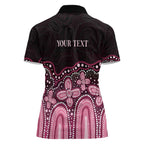 Australia Indigenous Personalized Women Polo Shirt Aboriginal Pink Ribbon Art