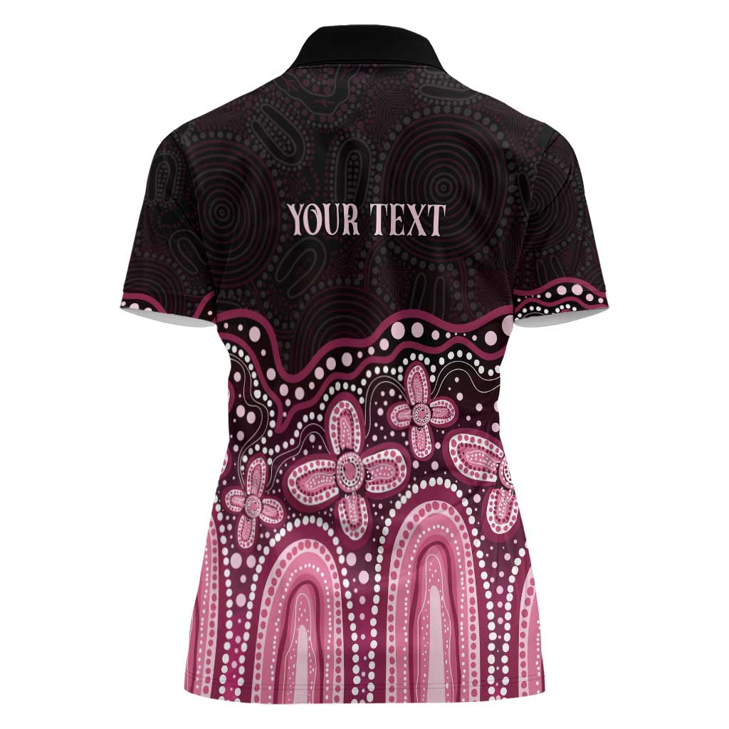 Australia Indigenous Personalized Women Polo Shirt Aboriginal Pink Ribbon Art