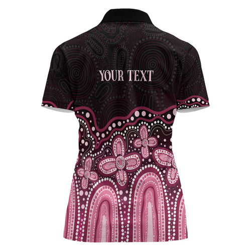 Australia Indigenous Personalized Women Polo Shirt Aboriginal Pink Ribbon Art