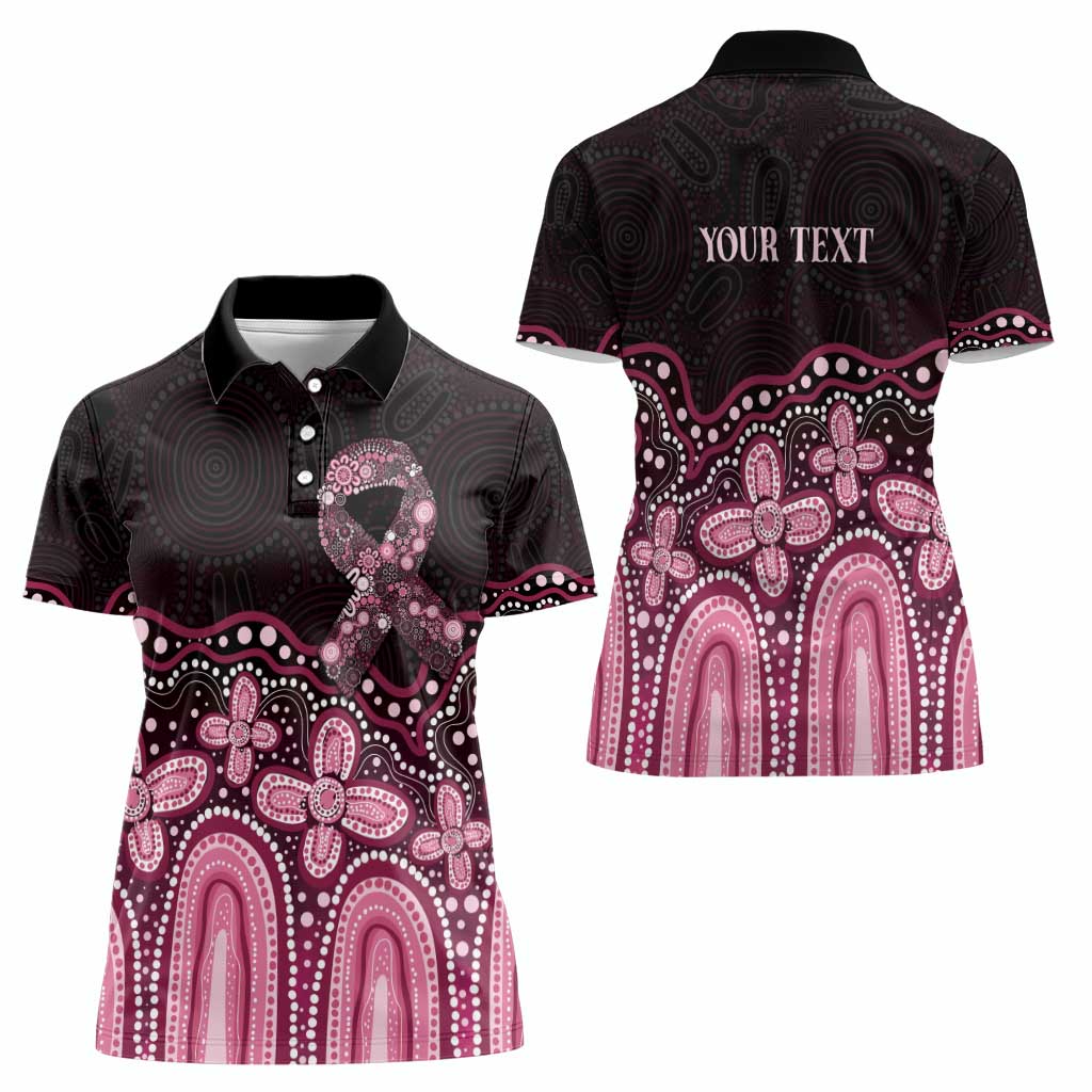 Australia Indigenous Personalized Women Polo Shirt Aboriginal Pink Ribbon Art