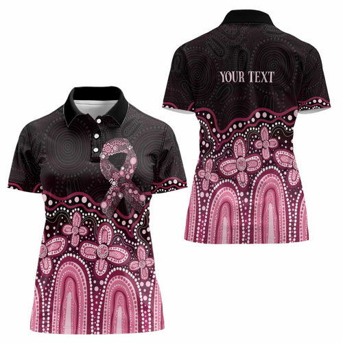 Australia Indigenous Personalized Women Polo Shirt Aboriginal Pink Ribbon Art