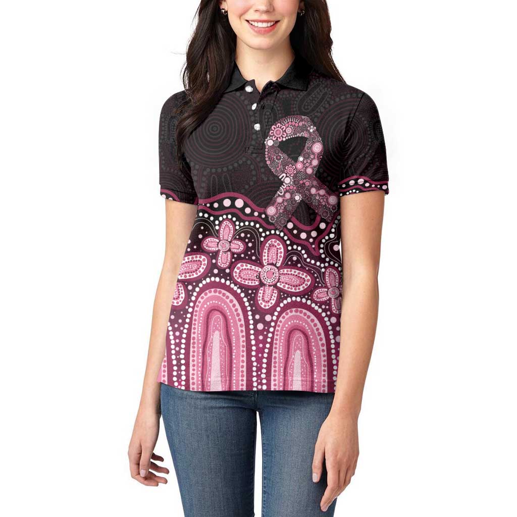 Australia Indigenous Personalized Women Polo Shirt Aboriginal Pink Ribbon Art