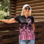 Australia Indigenous Personalized Women Polo Shirt Aboriginal Pink Ribbon Art