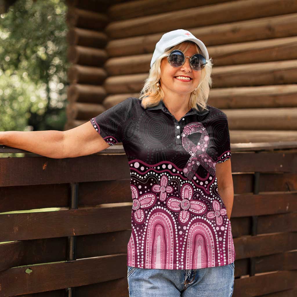Australia Indigenous Personalized Women Polo Shirt Aboriginal Pink Ribbon Art