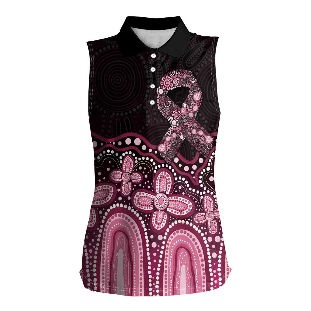 Australia Indigenous Personalized Women Sleeveless Polo Shirt Aboriginal Pink Ribbon Art