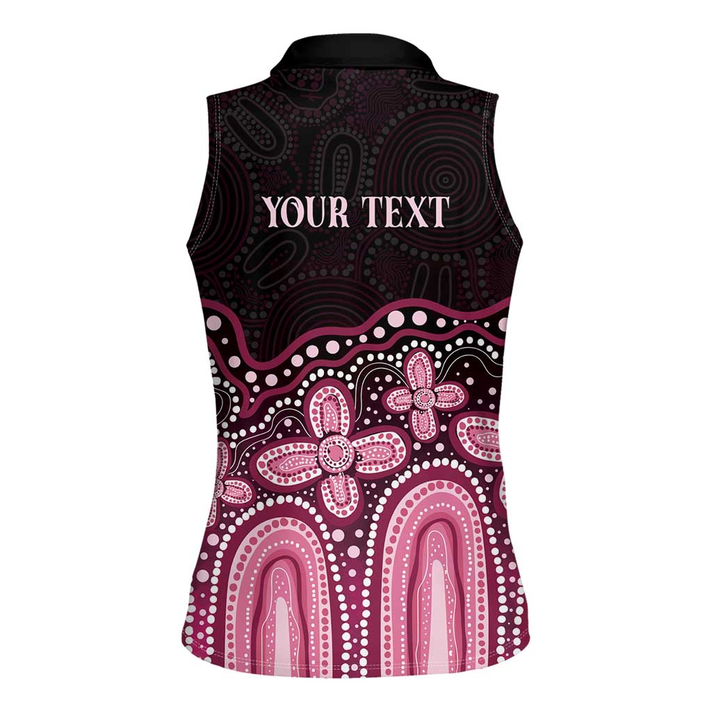 Australia Indigenous Personalized Women Sleeveless Polo Shirt Aboriginal Pink Ribbon Art