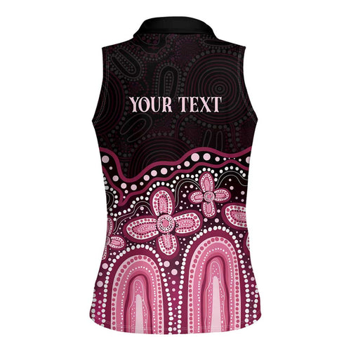 Australia Indigenous Personalized Women Sleeveless Polo Shirt Aboriginal Pink Ribbon Art
