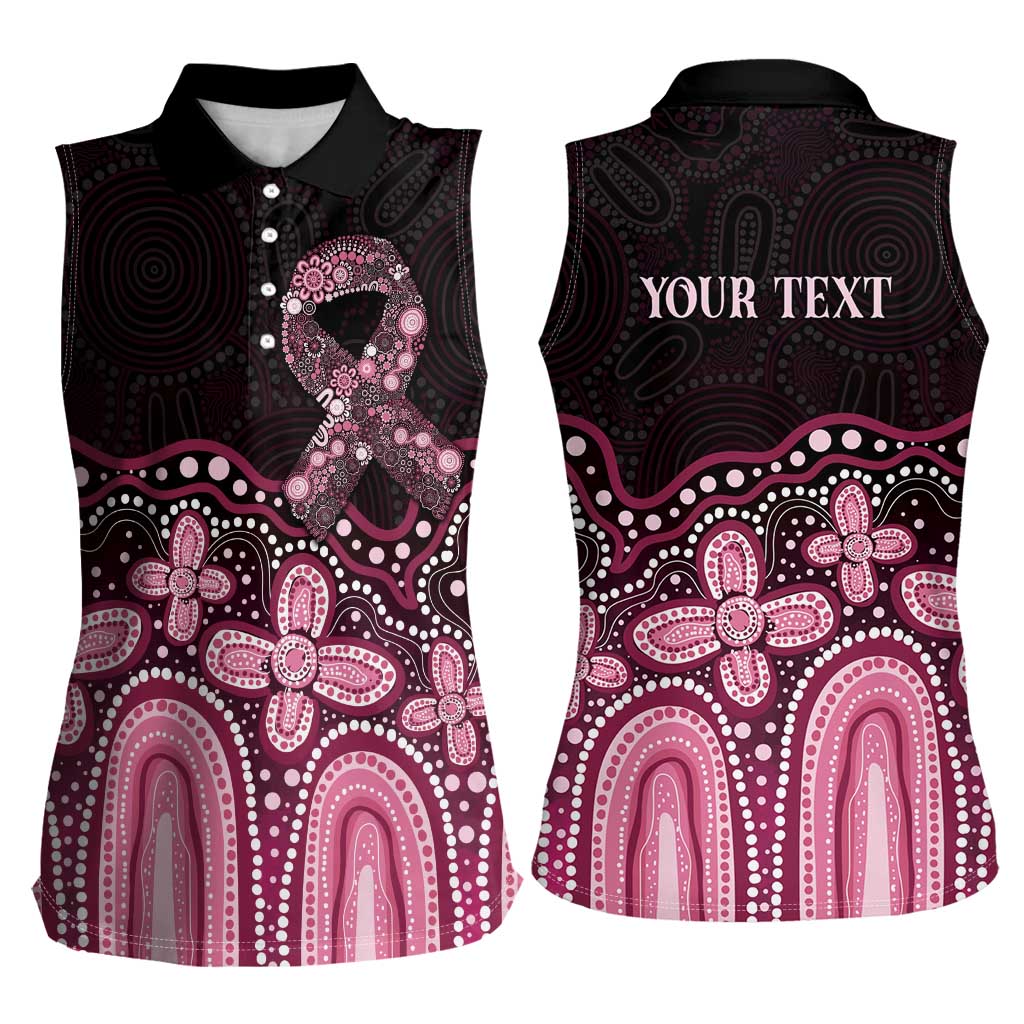 Australia Indigenous Personalized Women Sleeveless Polo Shirt Aboriginal Pink Ribbon Art