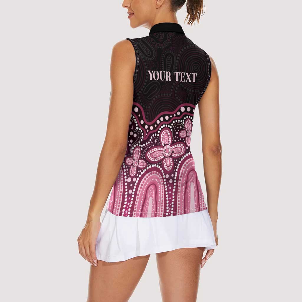 Australia Indigenous Personalized Women Sleeveless Polo Shirt Aboriginal Pink Ribbon Art