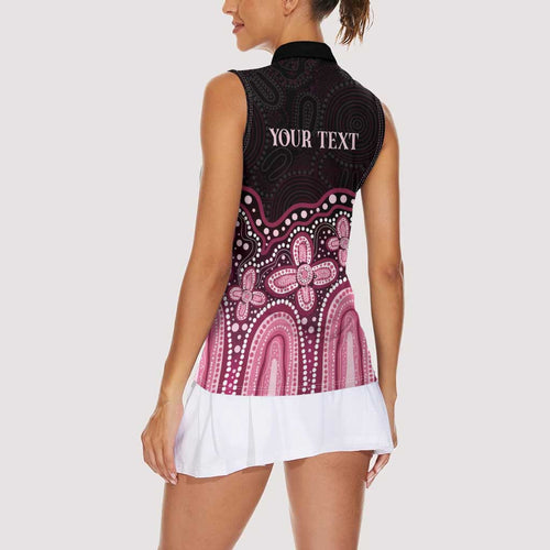 Australia Indigenous Personalized Women Sleeveless Polo Shirt Aboriginal Pink Ribbon Art