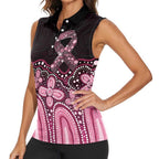 Australia Indigenous Personalized Women Sleeveless Polo Shirt Aboriginal Pink Ribbon Art
