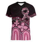 Australia Indigenous Personalized Women V-Neck T-Shirt Aboriginal Pink Ribbon Art