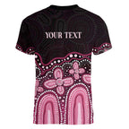 Australia Indigenous Personalized Women V-Neck T-Shirt Aboriginal Pink Ribbon Art