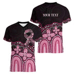Australia Indigenous Personalized Women V-Neck T-Shirt Aboriginal Pink Ribbon Art