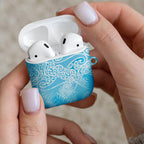 Aotearoa Maori Koru Curves AirPods Case Silver Ferns - Turquoise