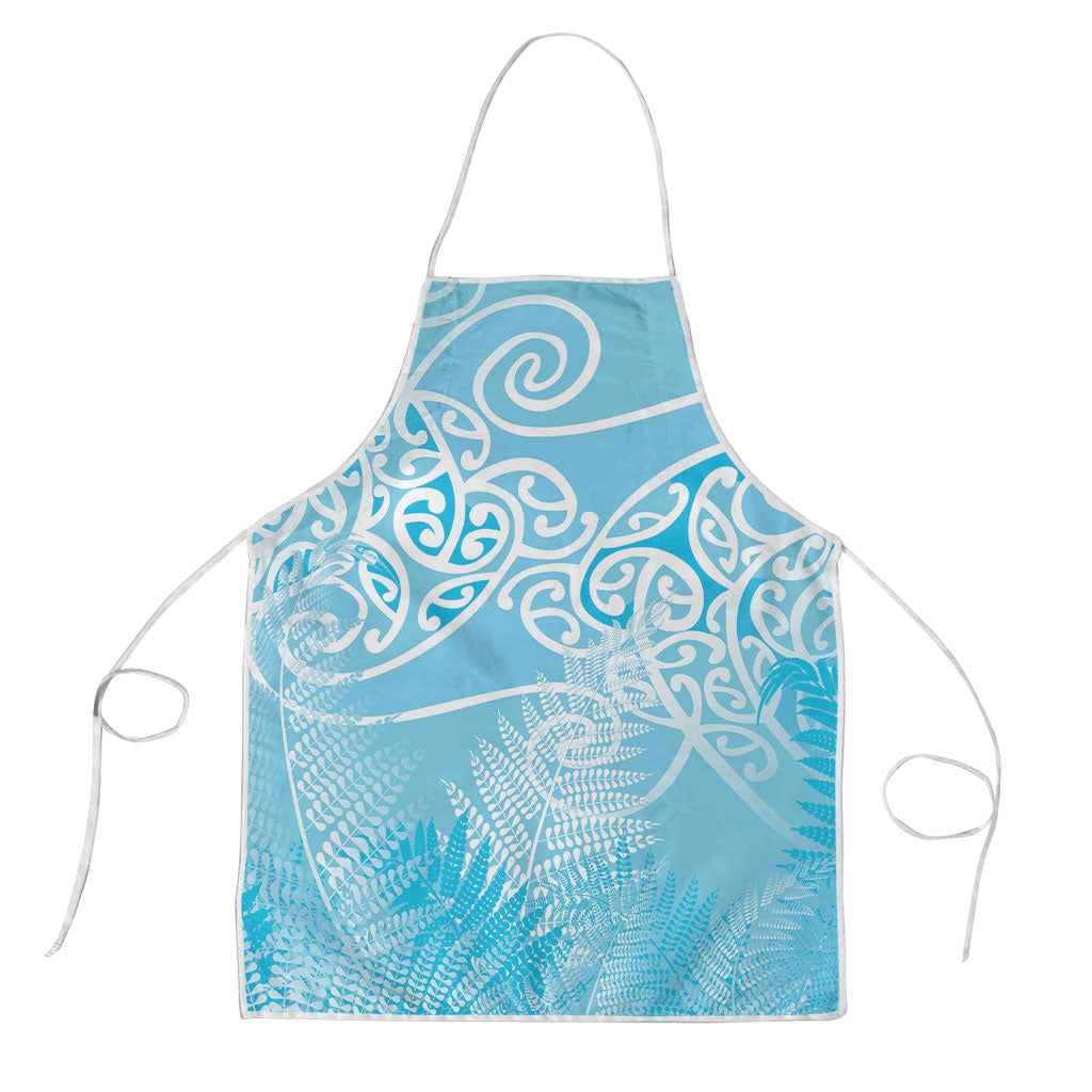 Aotearoa Maori Koru Curves Apron Silver Ferns - Turquoise