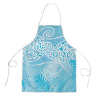 Aotearoa Maori Koru Curves Apron Silver Ferns - Turquoise