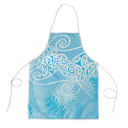 Aotearoa Maori Koru Curves Apron Silver Ferns - Turquoise