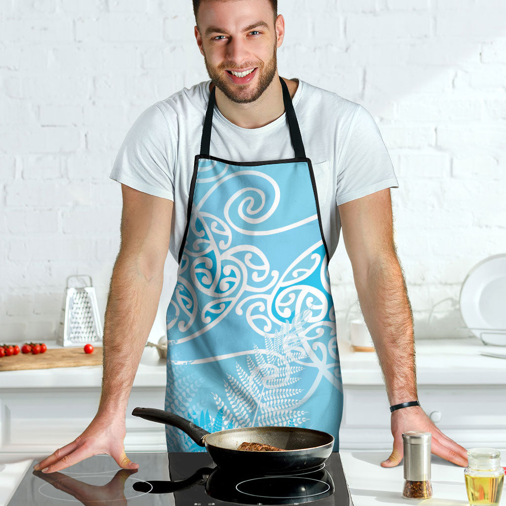 Aotearoa Maori Koru Curves Apron Silver Ferns - Turquoise