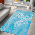 Aotearoa Maori Koru Curves Area Rug Silver Ferns - Turquoise