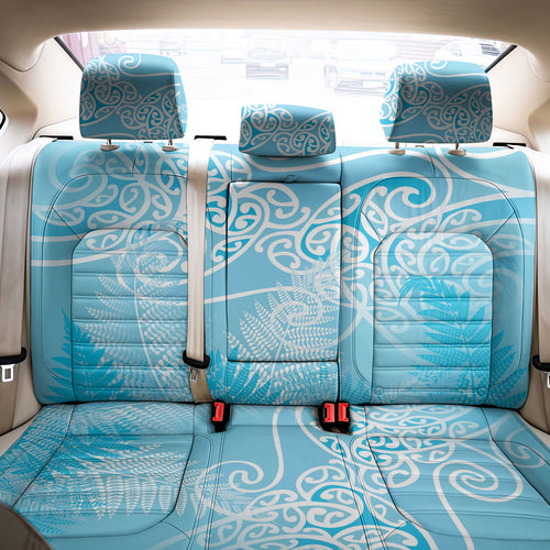 Aotearoa Maori Koru Curves Back Car Seat Cover Silver Ferns - Turquoise