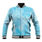 Aotearoa Maori Koru Curves Baseball Jacket Silver Ferns - Turquoise