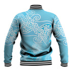 Aotearoa Maori Koru Curves Baseball Jacket Silver Ferns - Turquoise