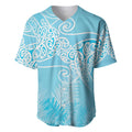 Aotearoa Maori Koru Curves Baseball Jersey Silver Ferns - Turquoise