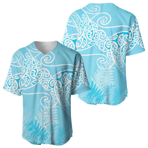 Aotearoa Maori Koru Curves Baseball Jersey Silver Ferns - Turquoise